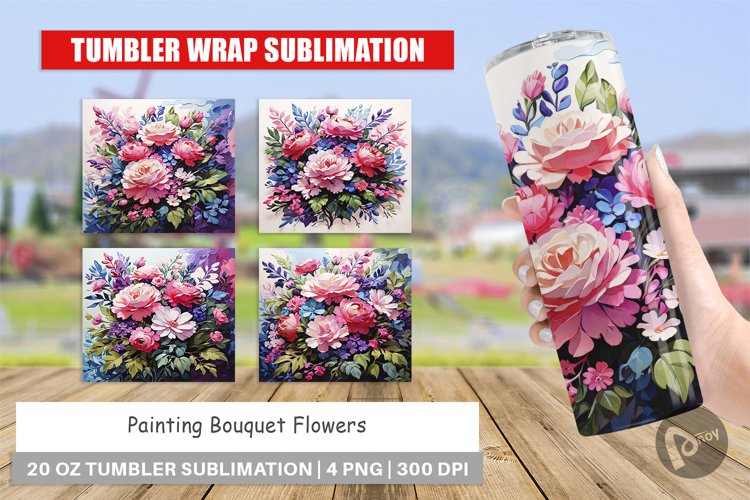 Tumbler Wrap Painting Bouquet Flowers