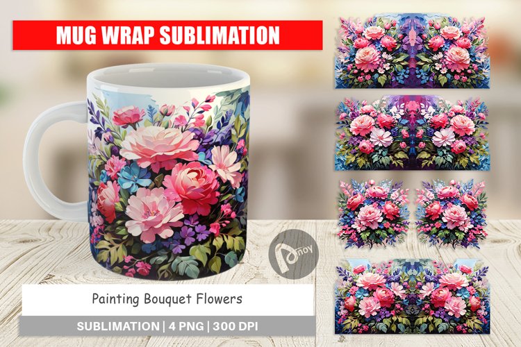 Mug Wrap Design Painting Bouquet Flowers
