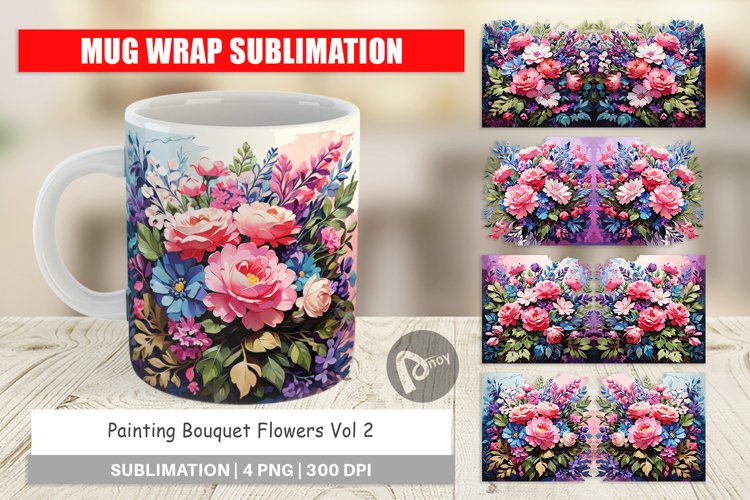 Mug Wrap Design Painting Bouquet Flowers