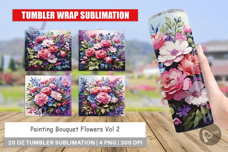 Tumbler Wrap Painting Bouquet Flowers