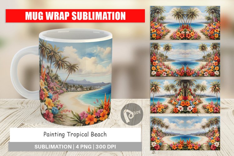 Mug Wrap Design Painting Tropical Beach