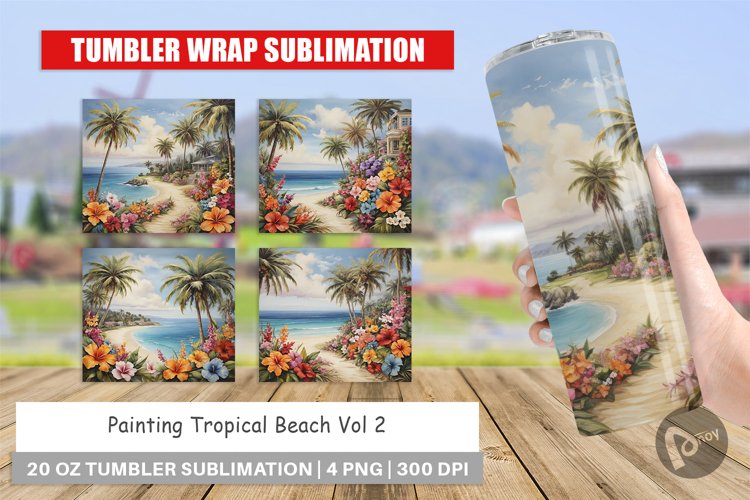 Tumbler Wrap Painting Tropical Beach