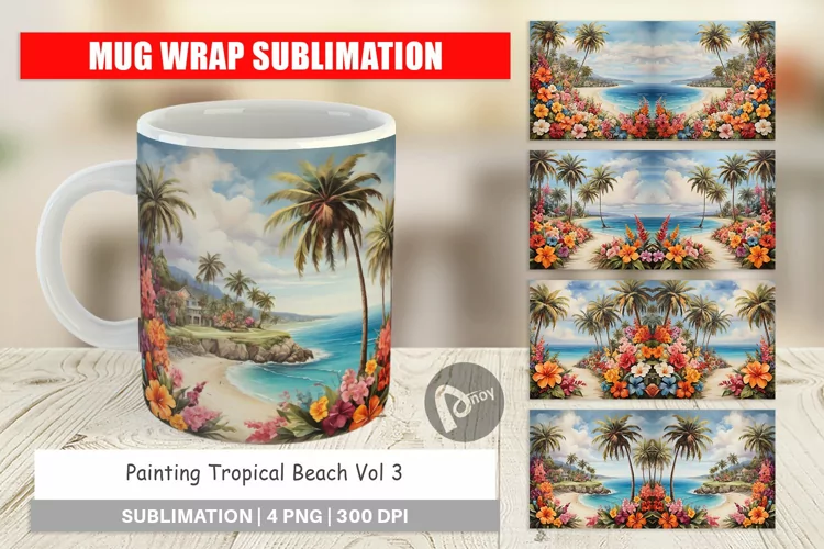Mug Wrap Design Painting Tropical Beach
