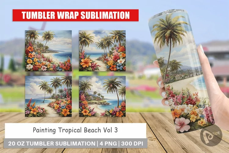 Tumbler Wrap Painting Tropical Beach