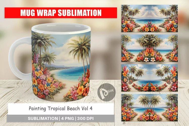 Mug Wrap Design Painting Tropical Beach