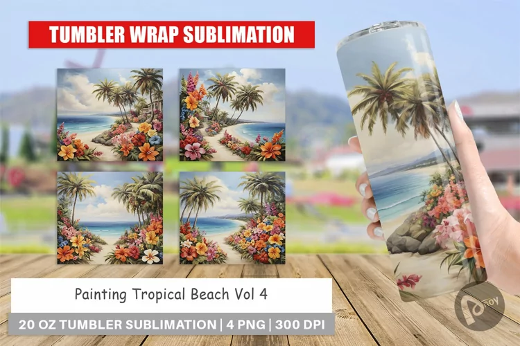 Tumbler Wrap Painting Tropical Beach