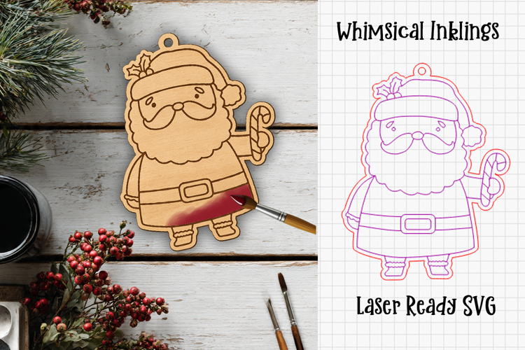 Paint Me Candy Cane Santa Ornament Laser SVG