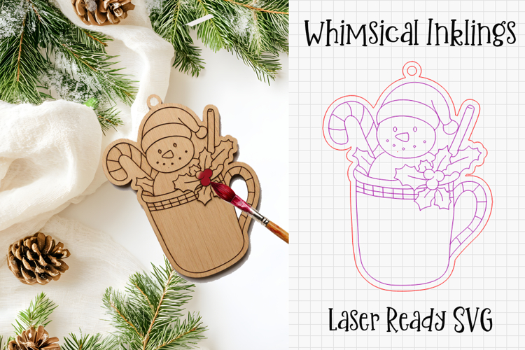 Paint Me Snowman Cocoa Cup Ornament Laser SVG