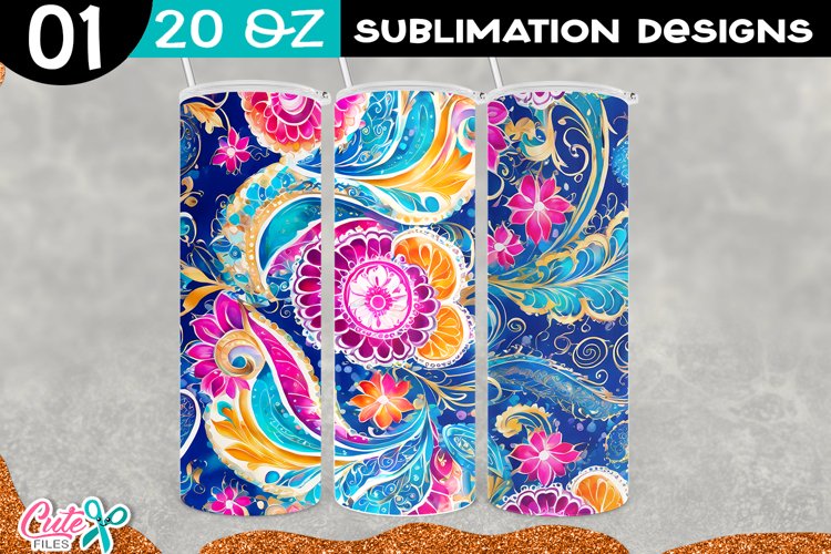 Paisley Sublimation Tumbler Design PNG