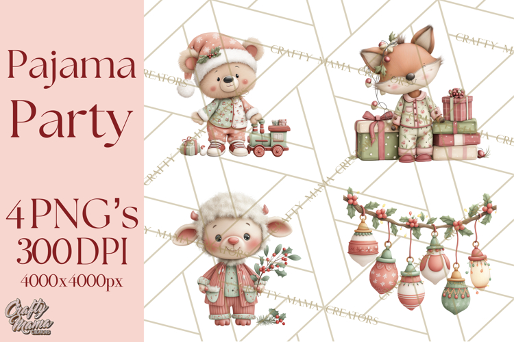 Christmas Pajamas Clipart PNG, Festive Animals Clip Art