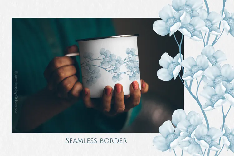 Pale Blue Blossom Floral Border PNG