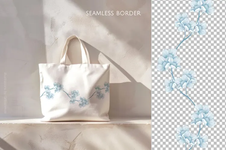Blue Blossom Floral Border PNG
