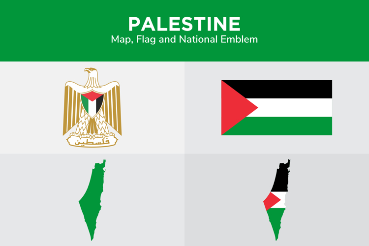 Palestine Map, Flag and National Emblem