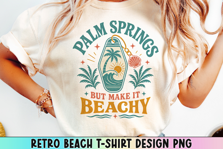 Retro Beach T Shirt Design, Distressed Coastal Sublimation.