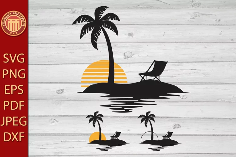 Palm Tree Sunset - eps, jpg, dxf, svg, pdf, png files