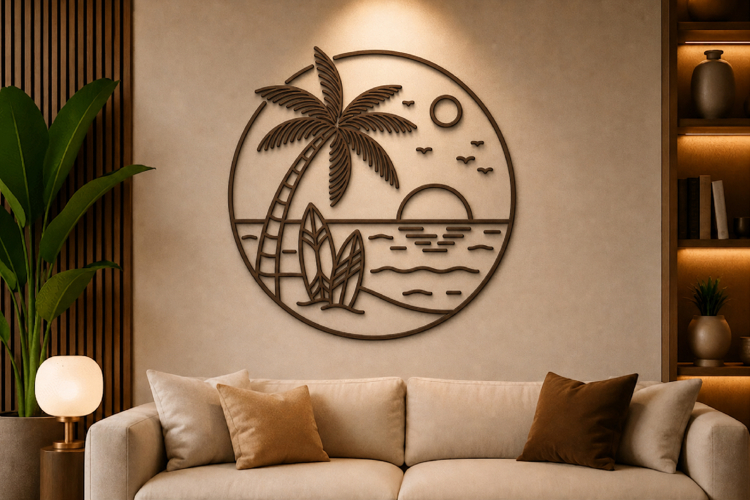 Palm Tree Beach Sunset Laser Cut SVG