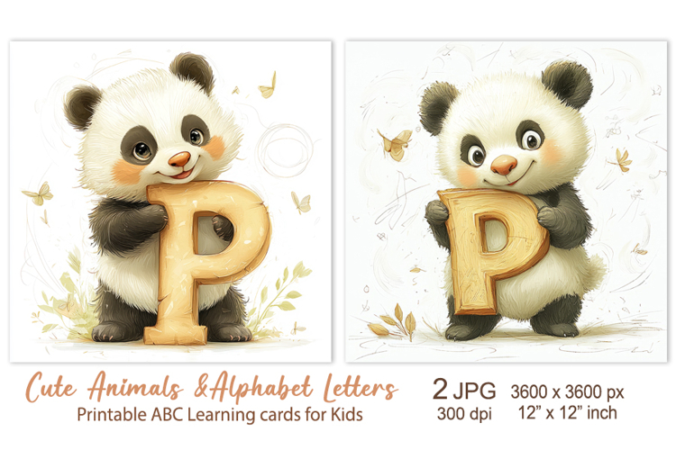 Cute Panda, Baby Animal Alphabet Letters ABC Printable cards