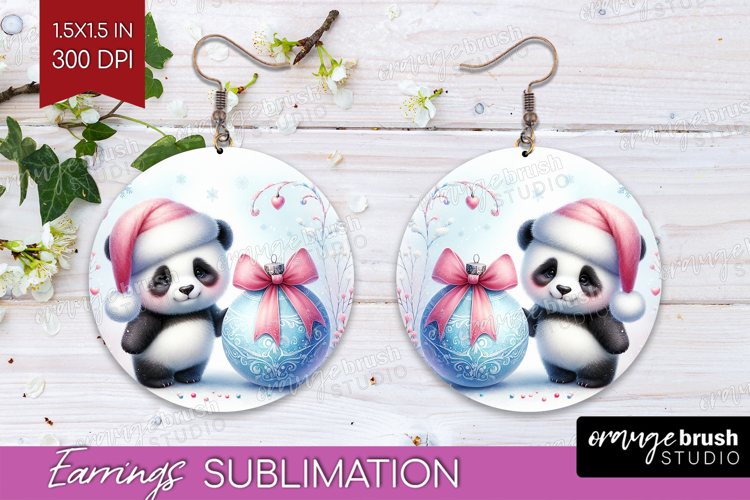 Panda Pastel Christmas Round Earrings Coquette Xmas PNG