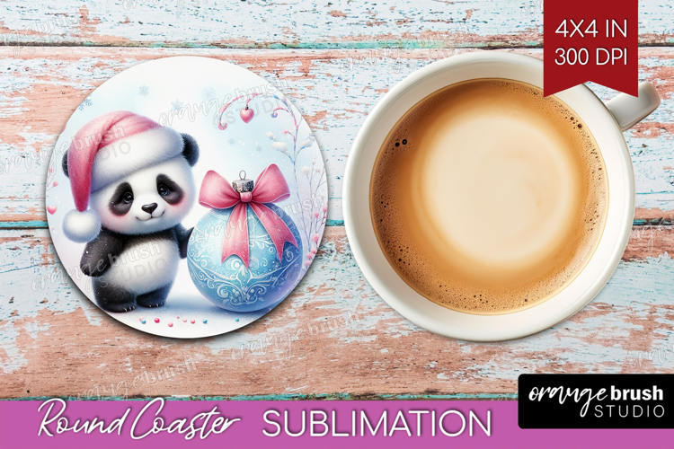 Panda Pastel Christmas Round Coaster Coquette Xmas Coaster