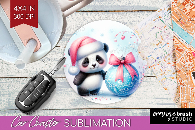 Panda Pastel Christmas Car Coaster Coquette Xmas Coaster PNG