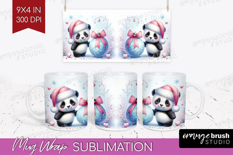 Panda Pastel Christmas Mug Wrap Coquette Xmas Mug PNG