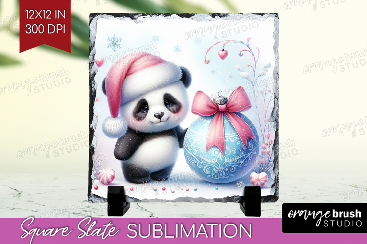Panda Pastel Christmas Slate PNG Coquette Xmas Square Slate