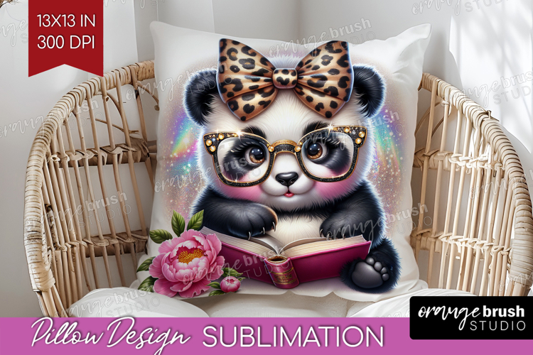 Panda Reading Pillow Sublimation Book Lover Pillow Cover PNG