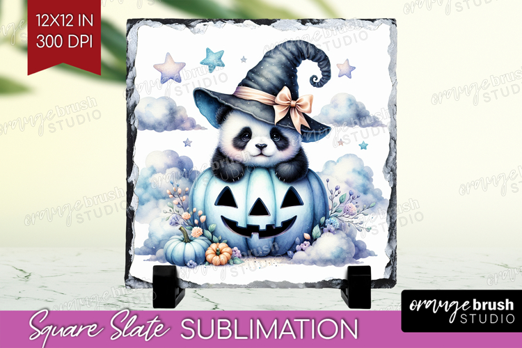Panda Halloween Slate PNG Coquette Square Slate Sublimation