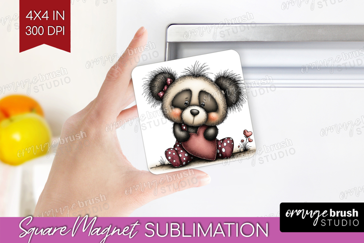 Panda Valentine Magnet Sublimation Whimsical Animal Square