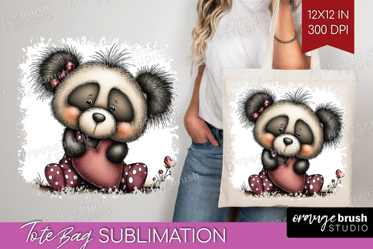 Panda Valentine Tote Bag Whimsical Animal Tote Bag PNG