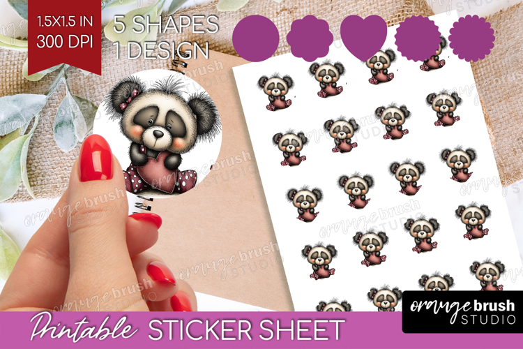 Panda Valentine Round Sticker Whimsical Animal Printable