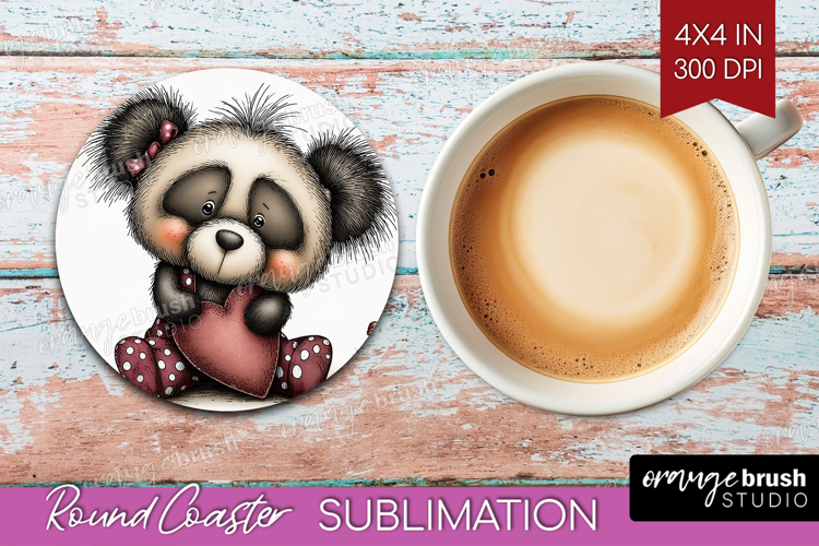 Panda Valentine Round Coaster Whimsical Animal Coaster PNG