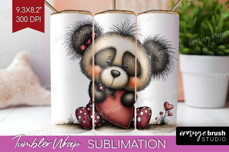 Panda Valentine Tumbler Wrap Whimsical Animal Tumbler PNG