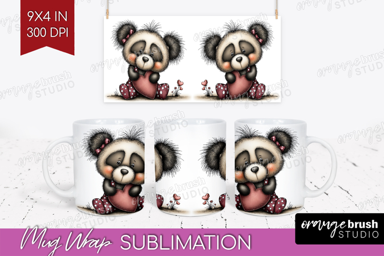 Panda Valentine Mug Wrap Whimsical Animal Mug PNG