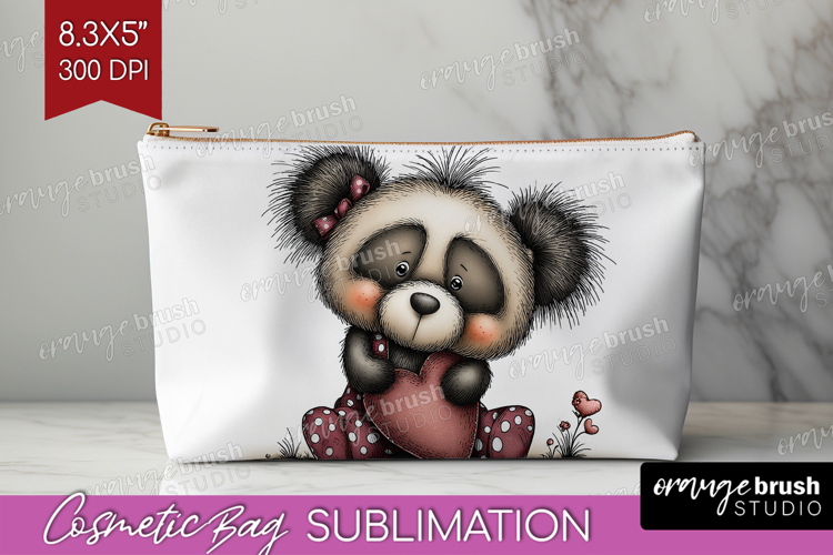 Panda Valentine Cosmetic Bag Whimsical Animal Makeup Bag PNG