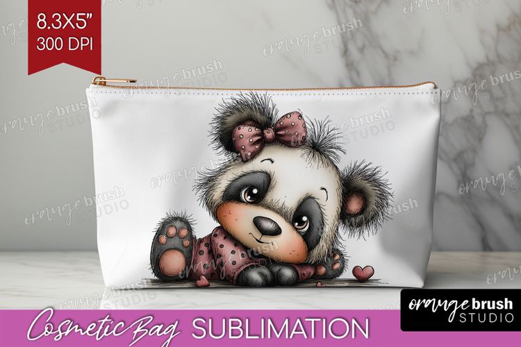 Panda Valentine Cosmetic Bag Whimsical Animal Makeup Bag PNG