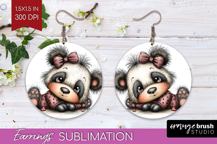 Panda Valentine Round Earrings Whimsical Animal PNG