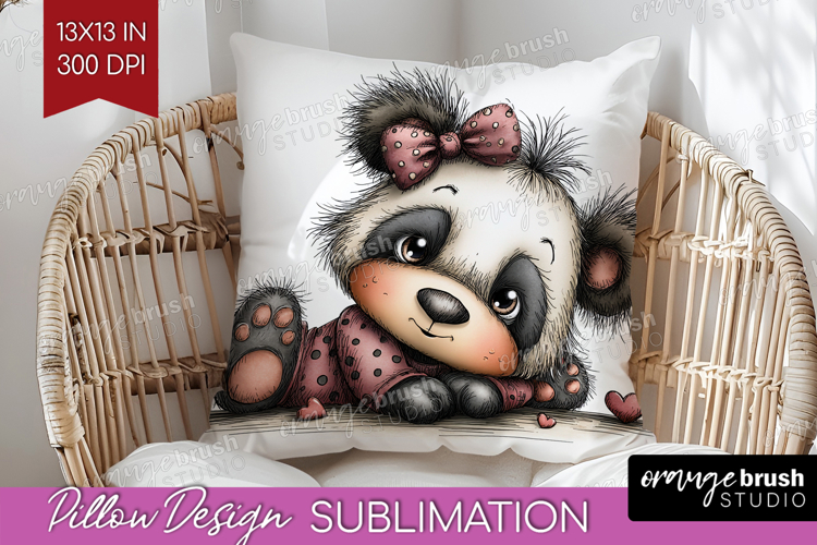 Panda Valentine Pillow Sublimation Whimsical Animal Pillow