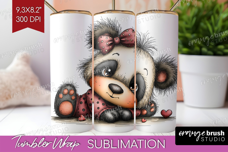 Panda Valentine Tumbler Wrap Whimsical Animal Tumbler PNG