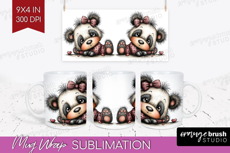 Panda Valentine Mug Wrap Whimsical Animal Mug PNG