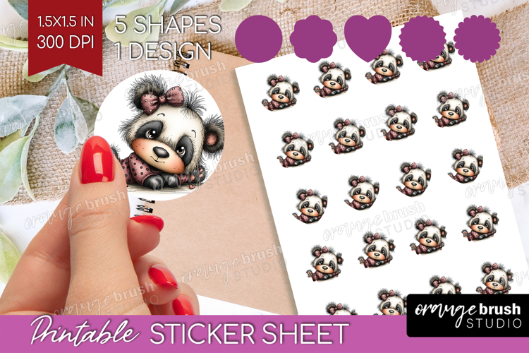 Panda Valentine Round Sticker Whimsical Animal Printable