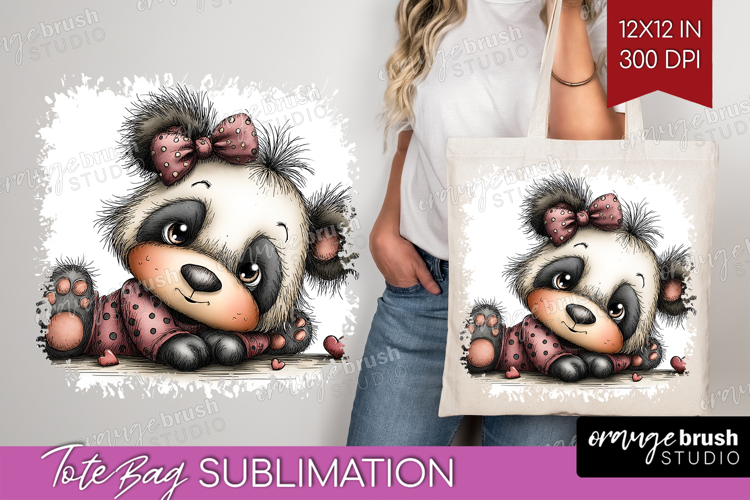 Panda Valentine Tote Bag Whimsical Animal Tote Bag PNG