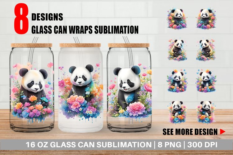 Panda and Flower Glass Can Wraps