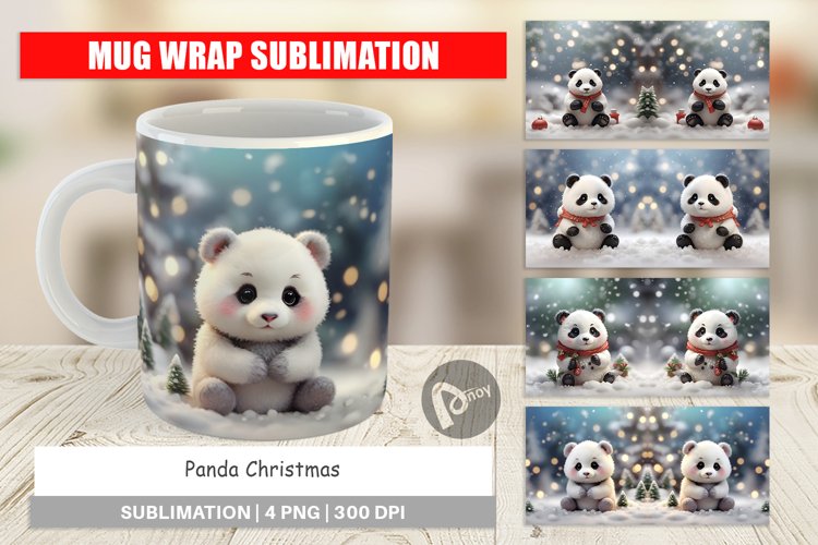 Mug sublimation design Panda Christmas