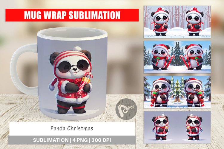 Mug Wrap Design Panda Christmas