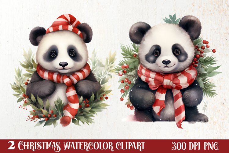 Panda Christmas Sublimation Clipart, Panda Christmas Clipart
