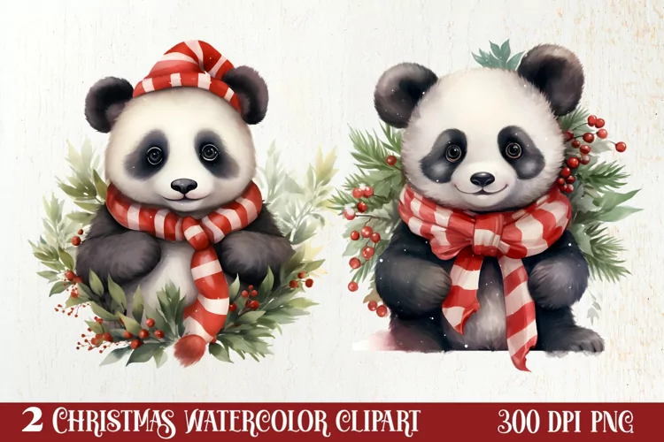 Panda Christmas Sublimation Clipart, Panda Christmas Clipart