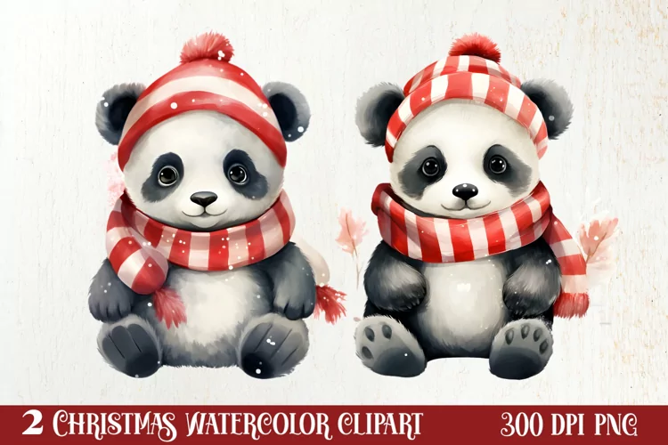 Panda Christmas Sublimation Clipart, Panda Christmas Clipart