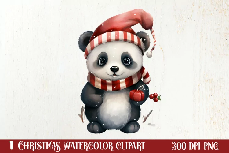 Panda Christmas Sublimation Clipart, Panda Christmas Clipart