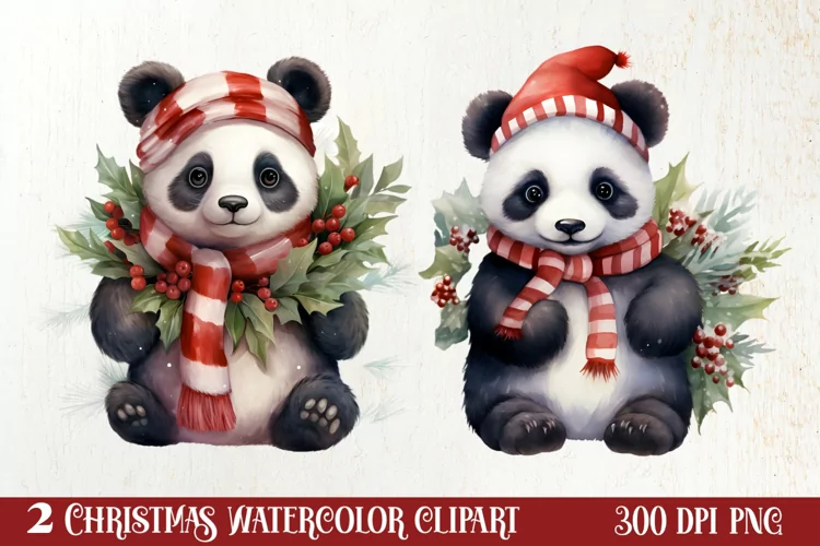 Panda Christmas Sublimation Clipart, Panda Christmas Clipart